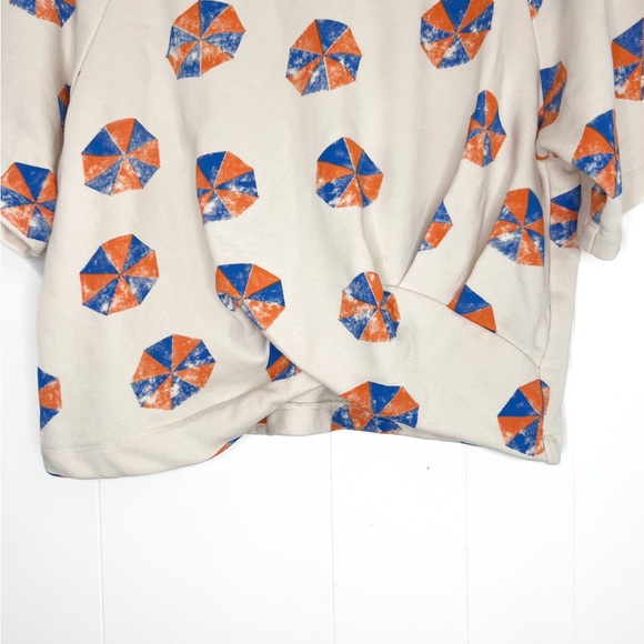 Anthropologie Eva Franco Beach Umbrella Pullover Twist Front Short Sleeve - Picture 2 of 6